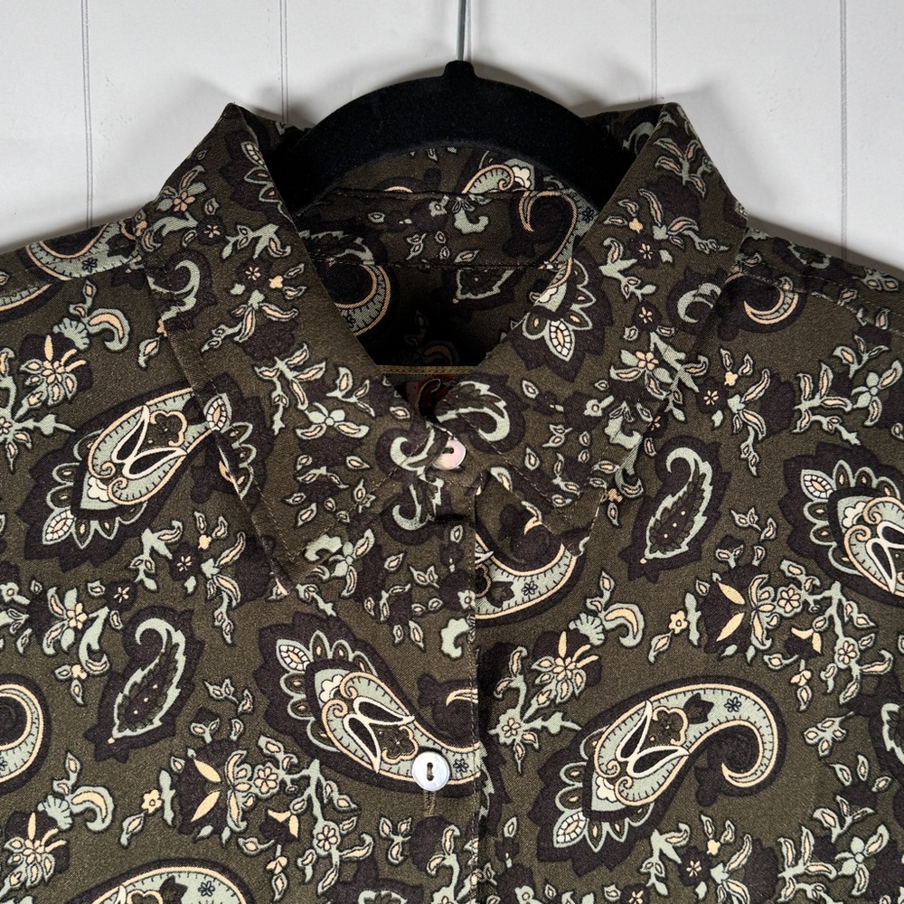 La Cabana Hawaiian Paisley Button Shirt Vaca Beach Top Velour Feel Green size XL - Picture 2 of 8